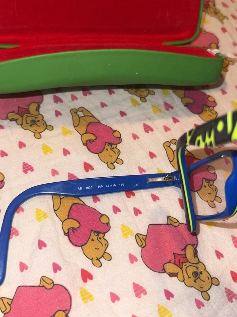 Kids Ray-Ban Black Front Blue Temple Eyeglasses with Green Case
